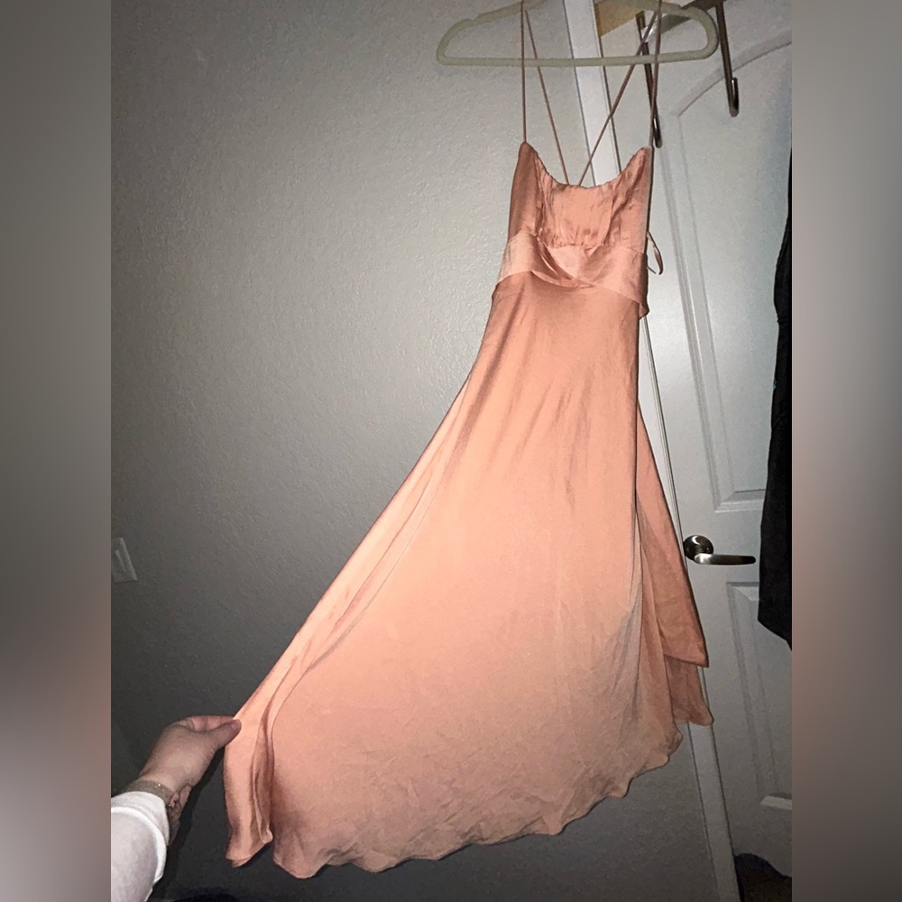 Blush pink strappy midi dress with tie in back